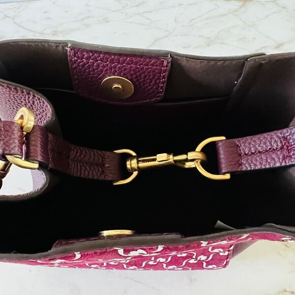 TORY BURCH McGraw Burgundy Leather High Frequency Small Bucket Crossbody Bag - Picture 7 of 11